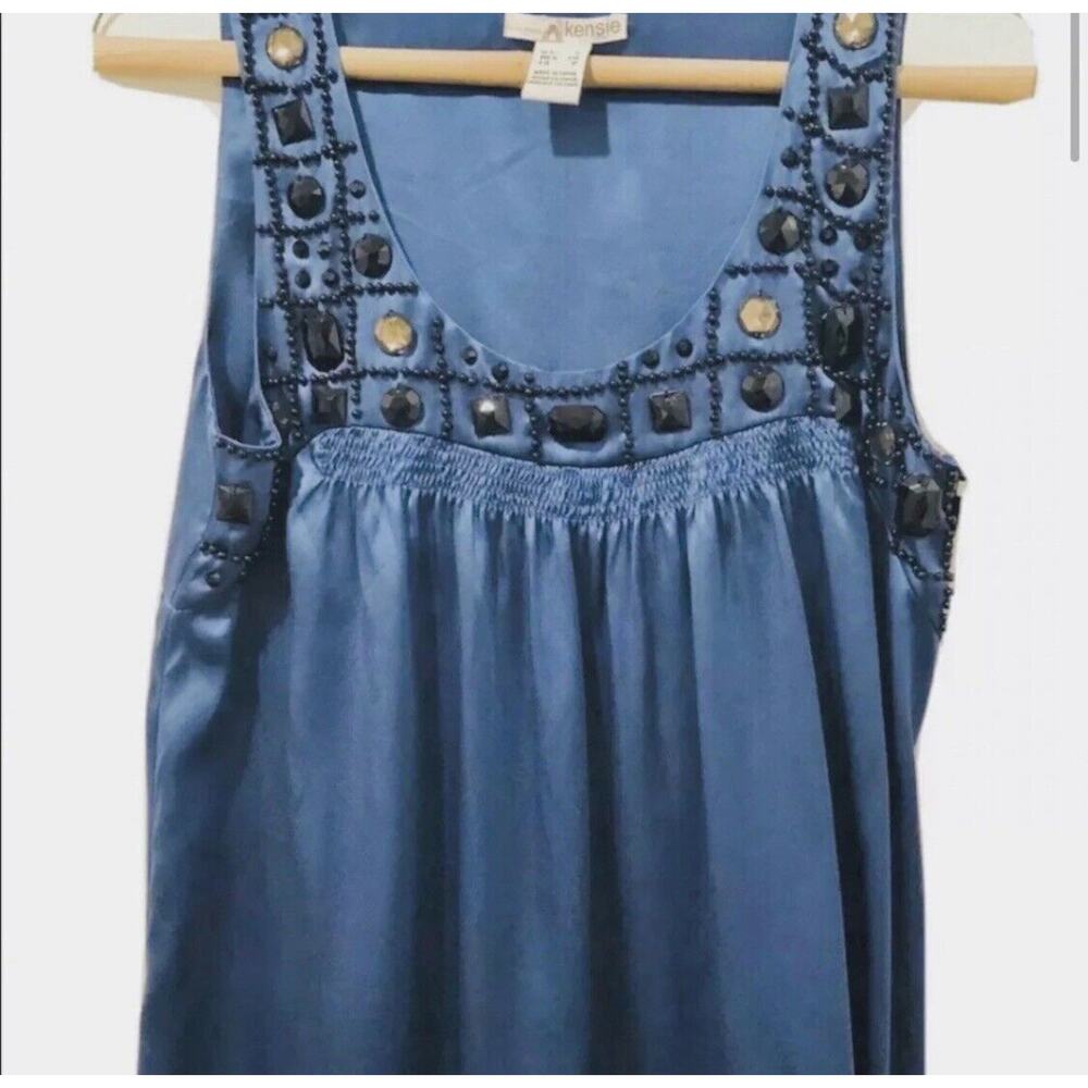 Kensie Royal Blue 100% Silk Top with Beading Detail - Sz. SMALL.